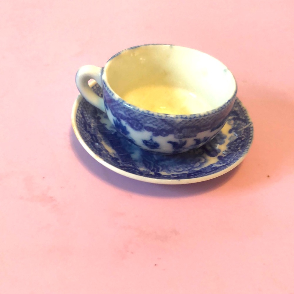 😊Vintage Mini Blue Willow Woods Ware Tea Cup & Saucer 😊 Made in Japan😎